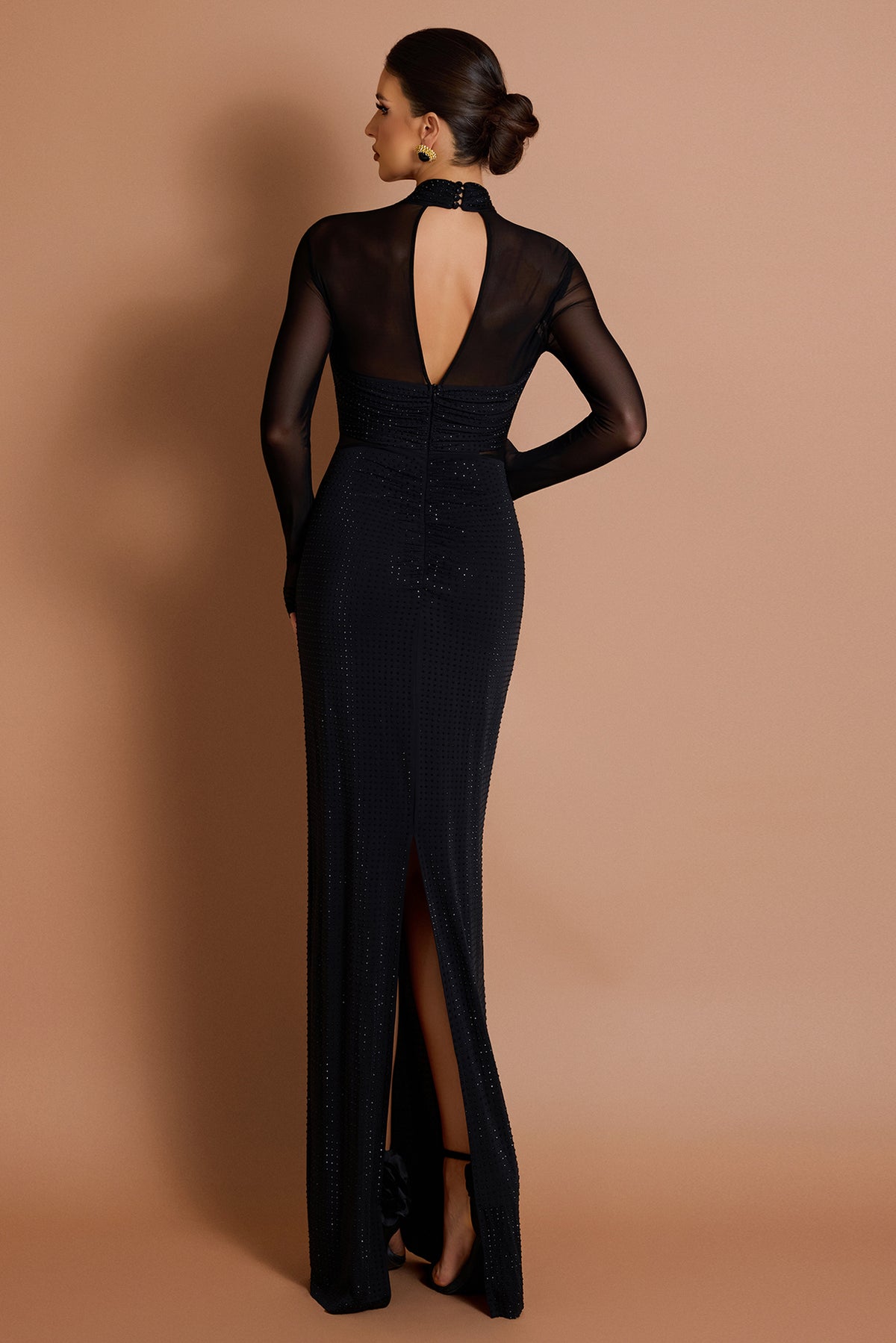 Rhinestone Mesh See-Through Midi Dress