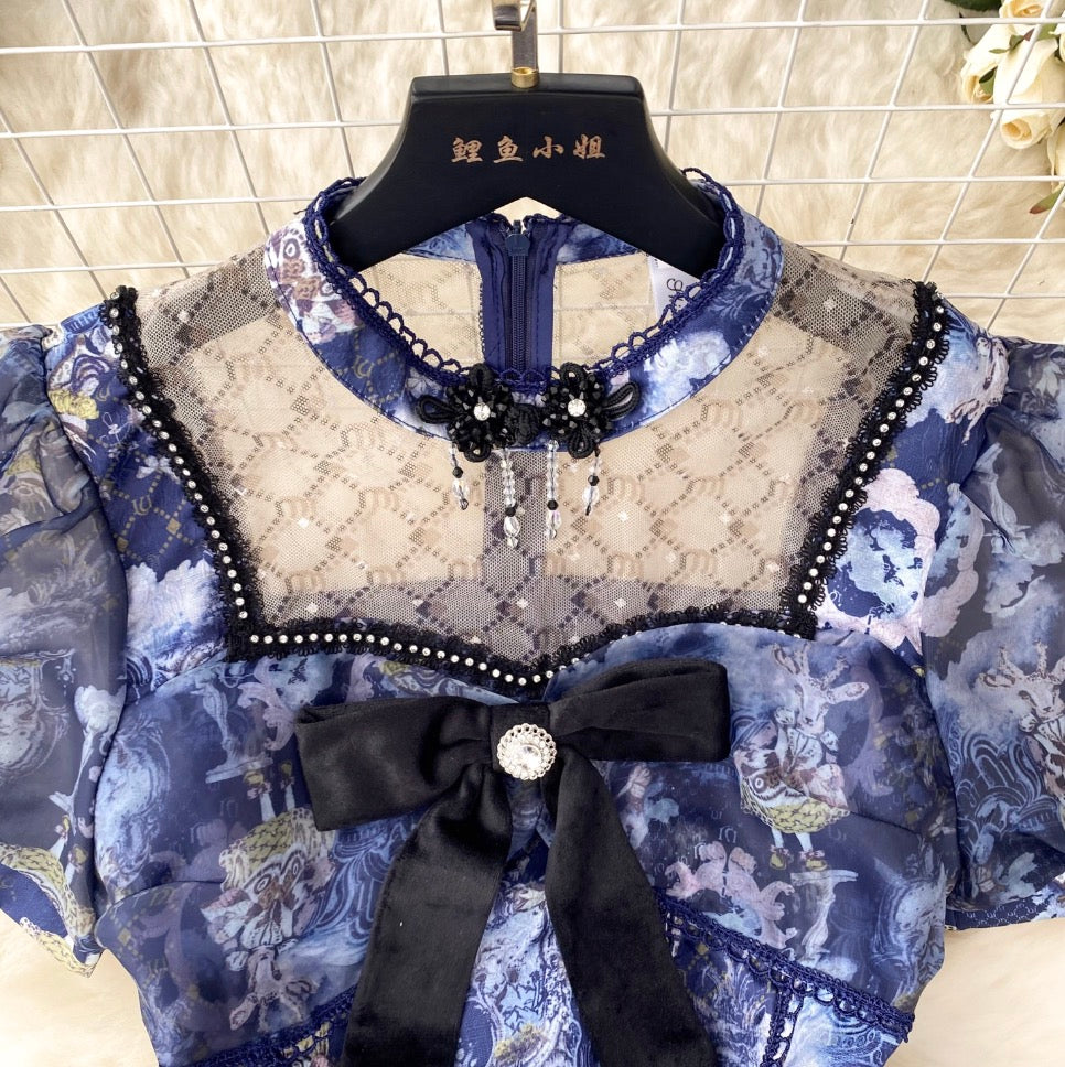 French Style Mesh Patchwork Floral Dress