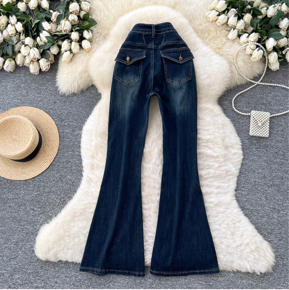 Vintage Distressed Stretchy Flared Jeans