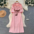 Casual Fifth-sleeve Pink Shirt Dress