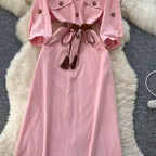 Casual Fifth-sleeve Pink Shirt Dress