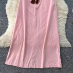Casual Fifth-sleeve Pink Shirt Dress