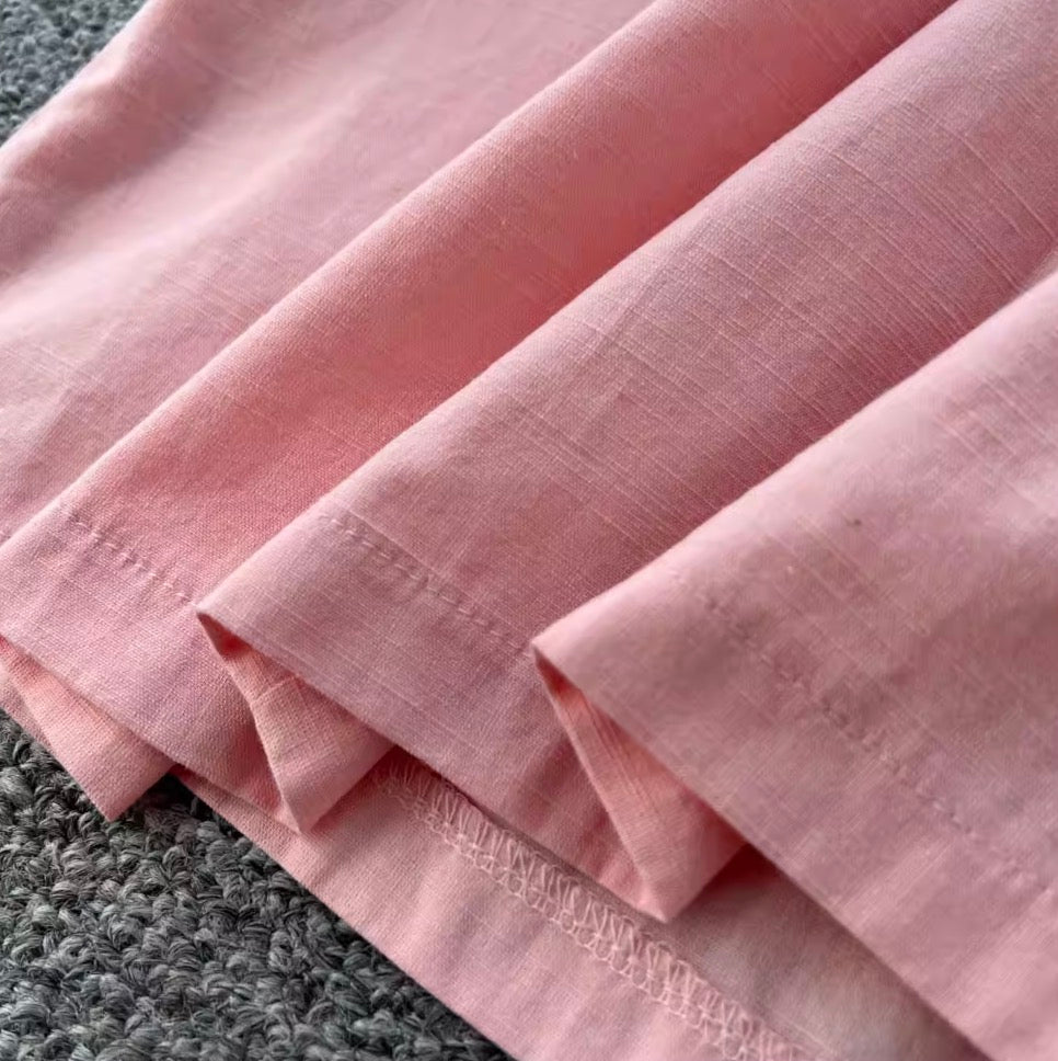 Casual Fifth-sleeve Pink Shirt Dress