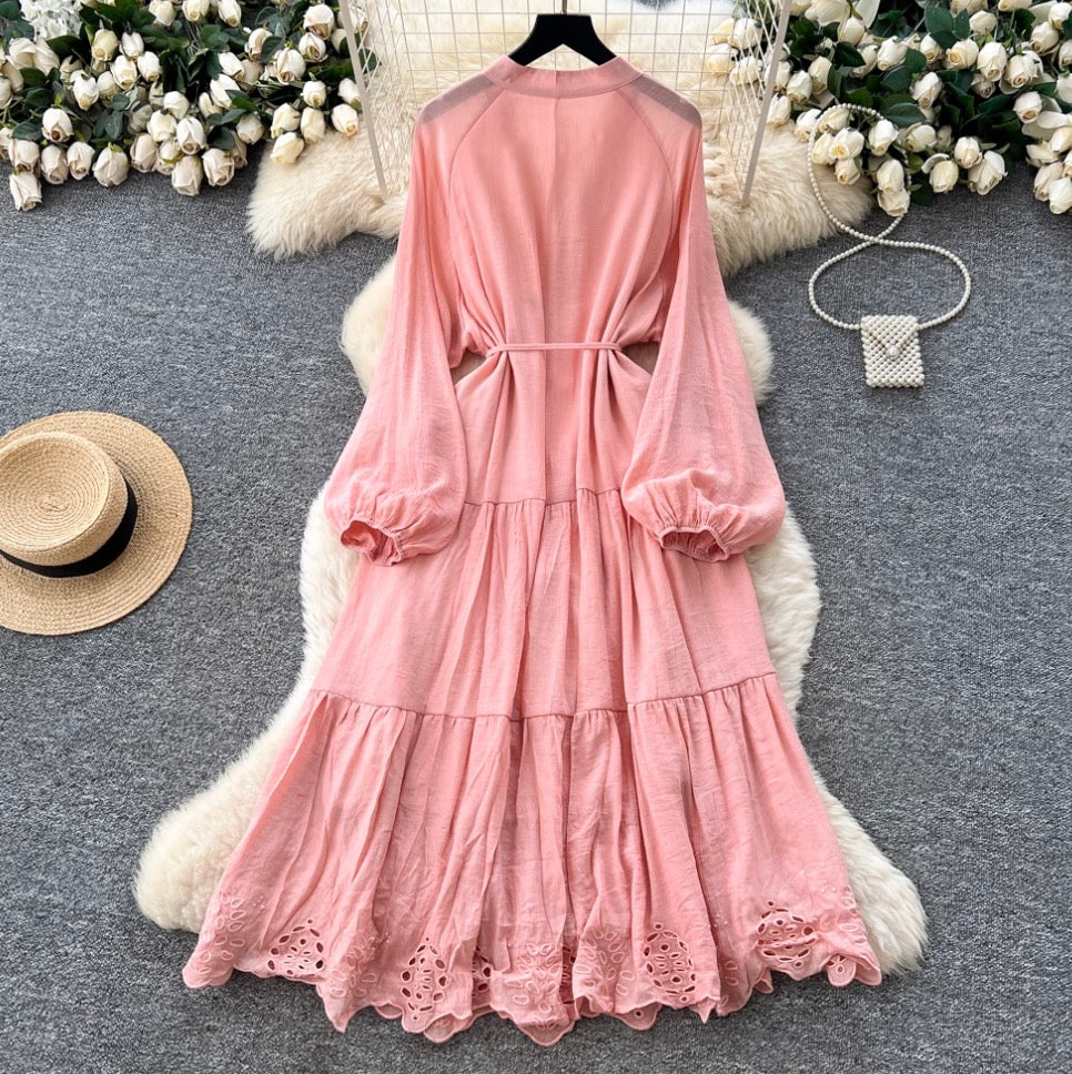 Elegant Hollowed Embroidery Dress