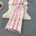 3d Embroidery Cardigan & Skirt 2Pcs