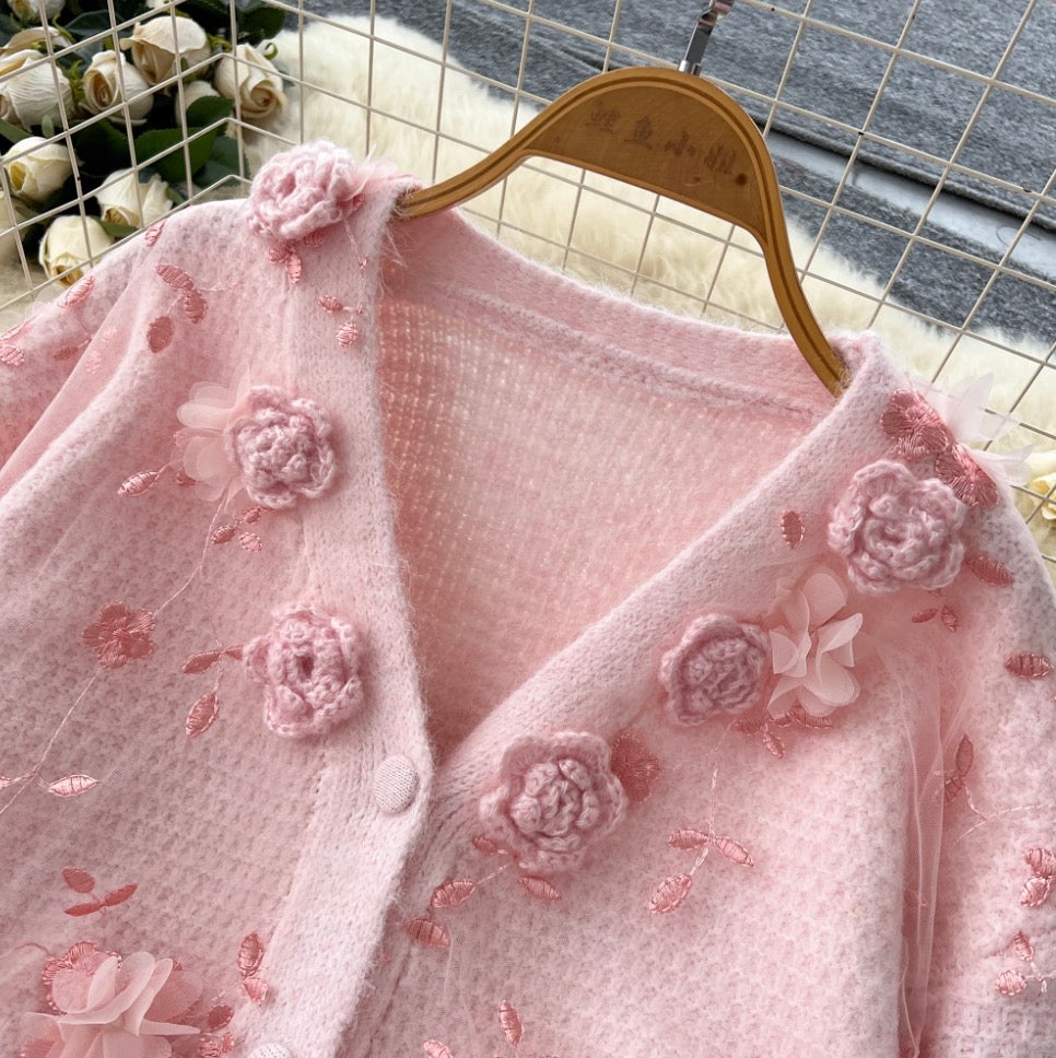 3d Embroidery Cardigan & Skirt 2Pcs