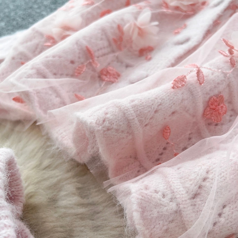 3d Embroidery Cardigan & Skirt 2Pcs