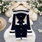 Color-blocking Off-shoulder Knit Dress