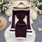 Color-blocking Off-shoulder Knit Dress