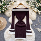 Color-blocking Off-shoulder Knit Dress