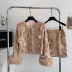 Furry Sequined Top & Skirt 2Pcs
