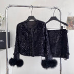 Furry Sequined Top & Skirt 2Pcs