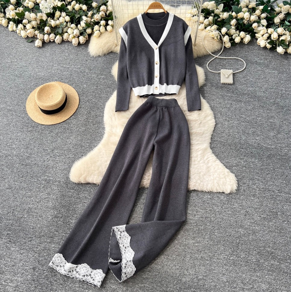 Vest & Sweater & Trousers Knitted 3Pcs
