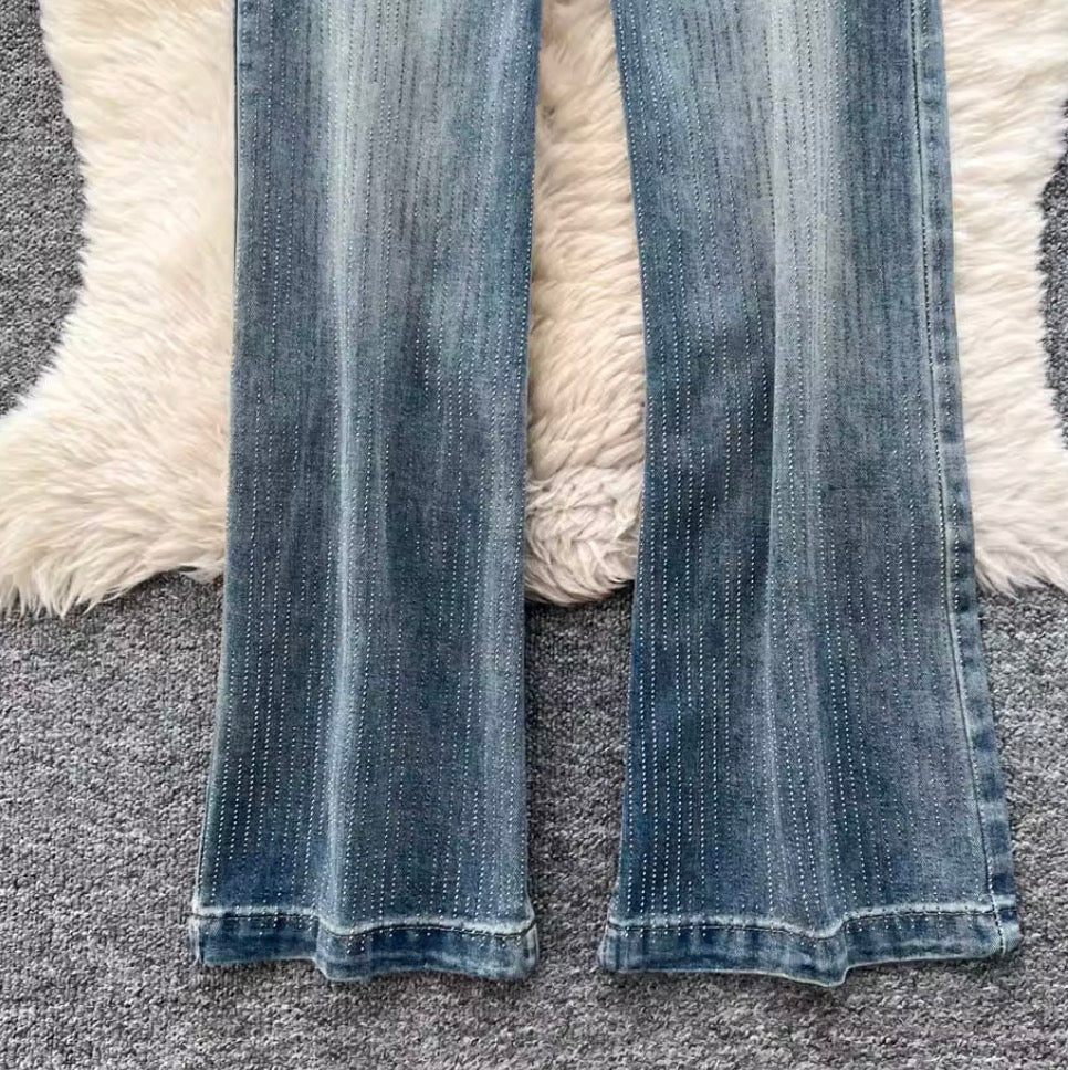 Rhinestone Studded High-waist Jeans