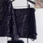 Furry Sequined Top & Skirt 2Pcs