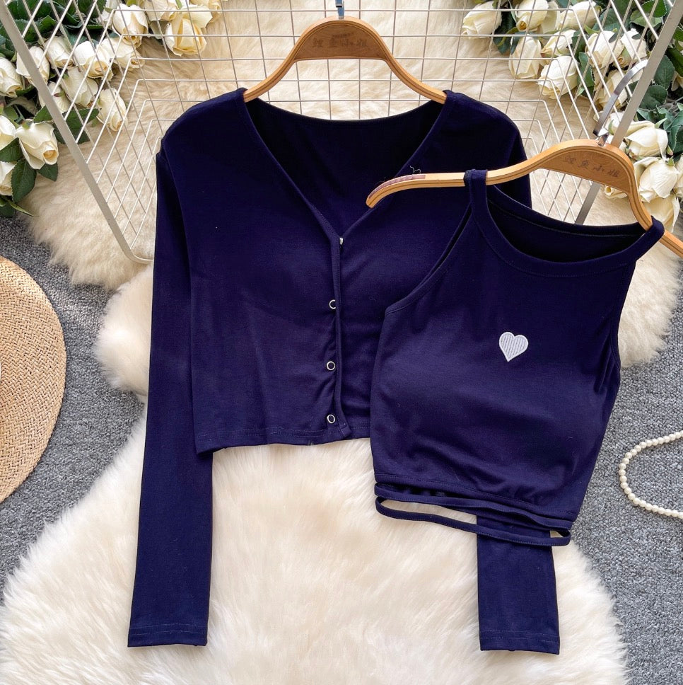 Chic Embroidery Camisole & Cardigan 2Pcs