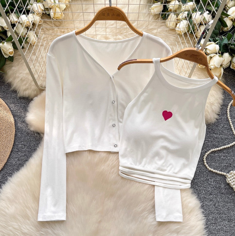 Chic Embroidery Camisole & Cardigan 2Pcs