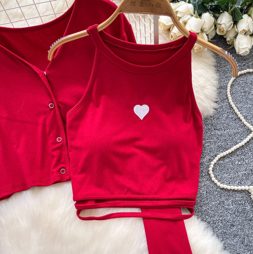 Chic Embroidery Camisole & Cardigan 2Pcs