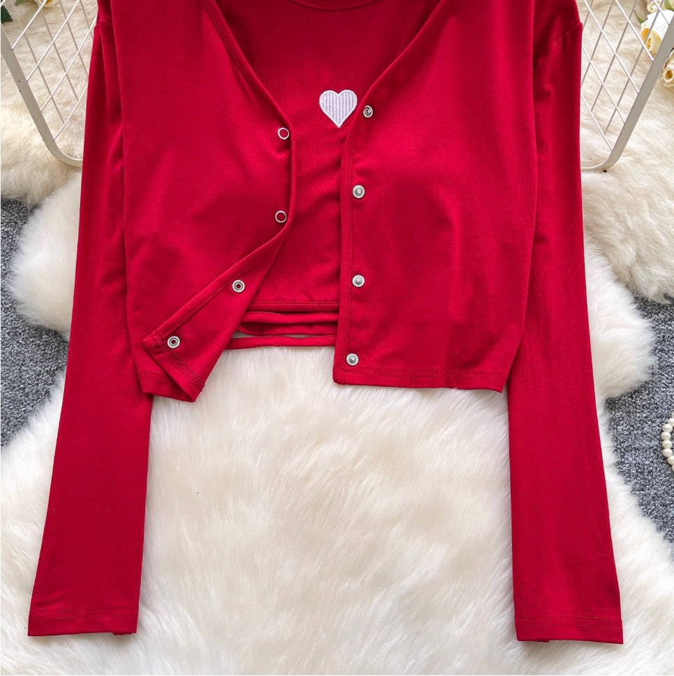 Chic Embroidery Camisole & Cardigan 2Pcs