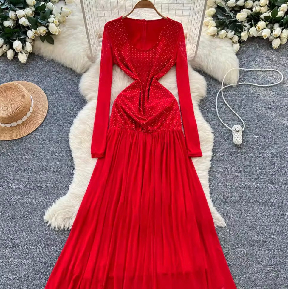Premium Rhinestone Studded Mesh Dress