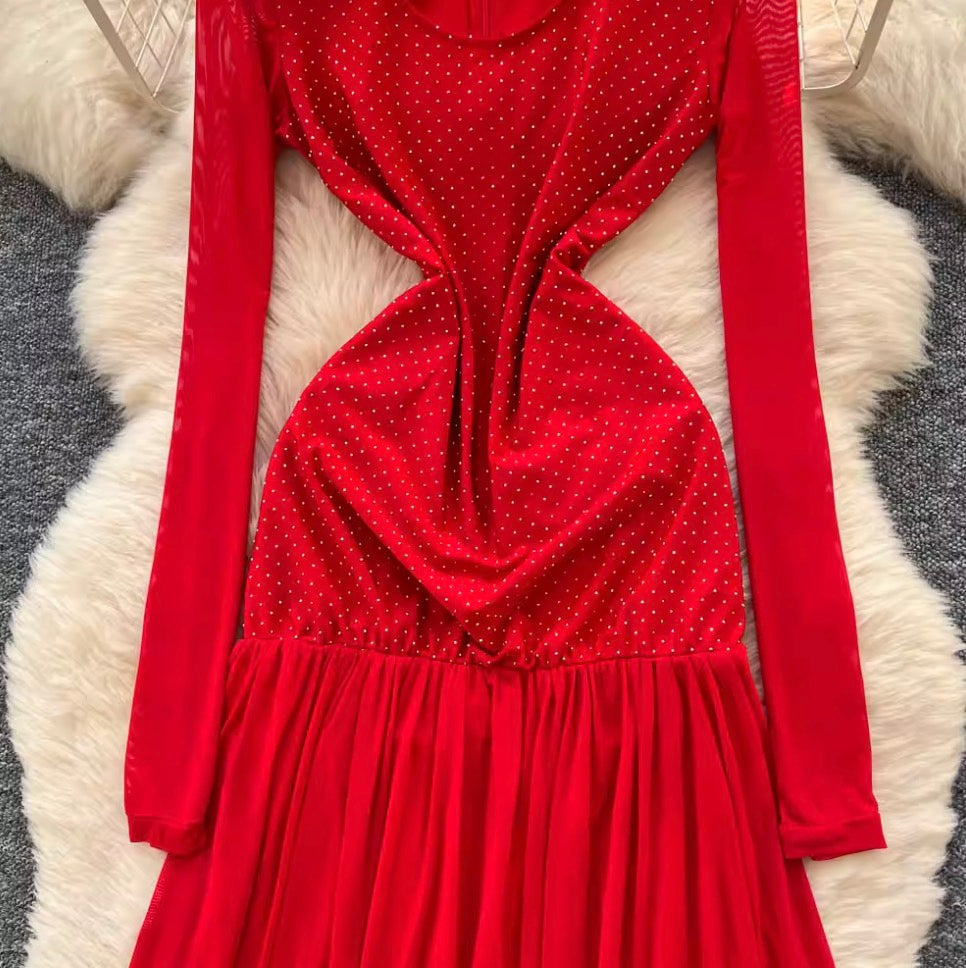 Premium Rhinestone Studded Mesh Dress