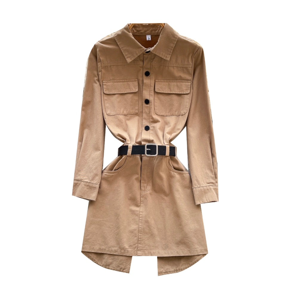Niche Design Khaki Shirt Dress