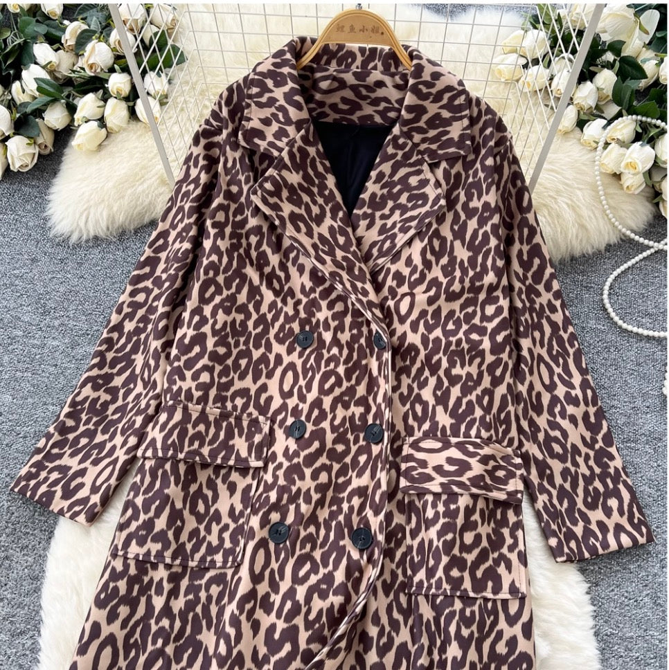Leopard Print Loose-fit Thermal Coat