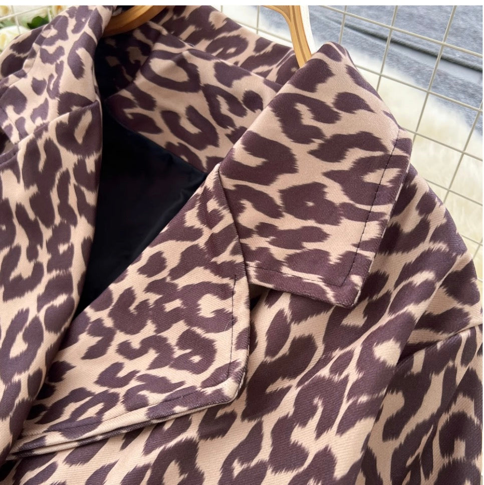 Leopard Print Loose-fit Thermal Coat