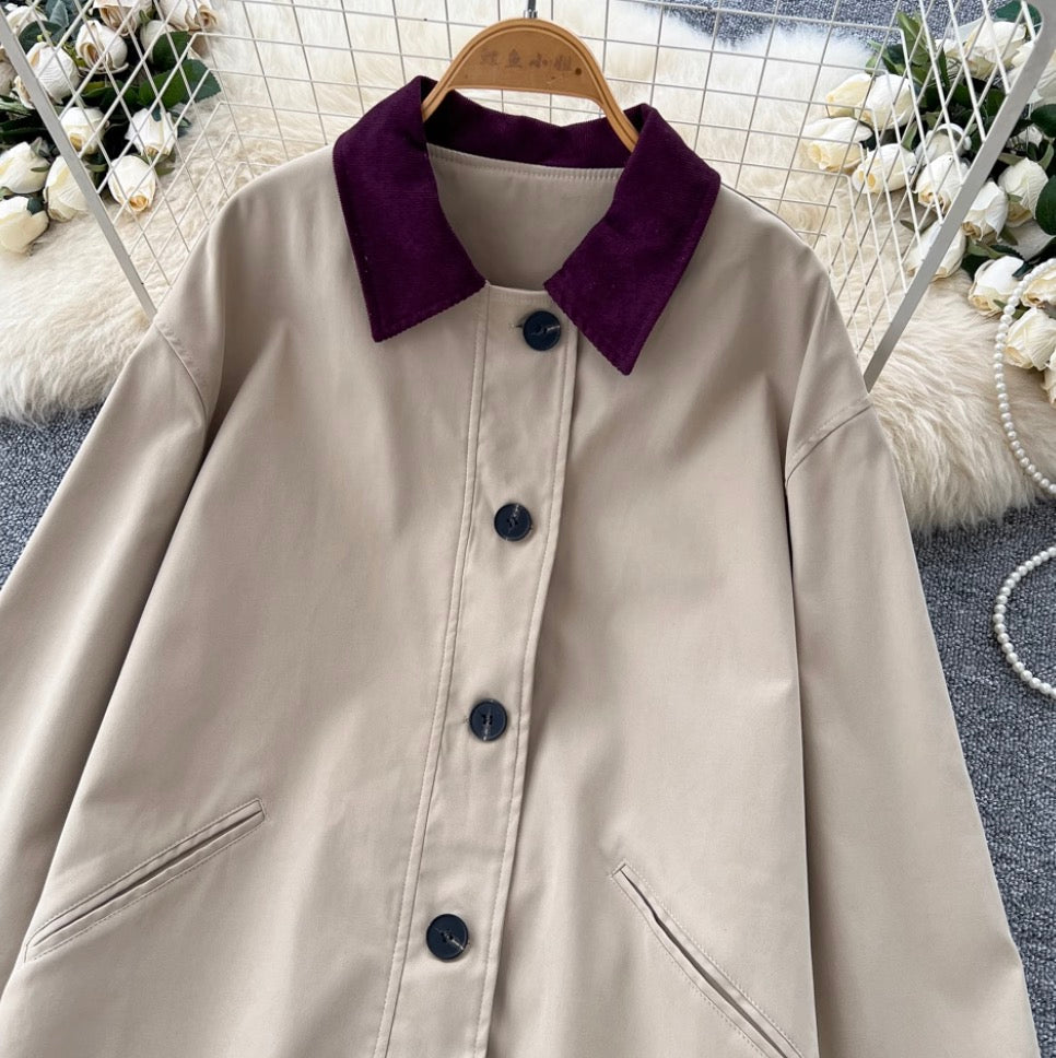Vintage Color-blocking Trench Coat