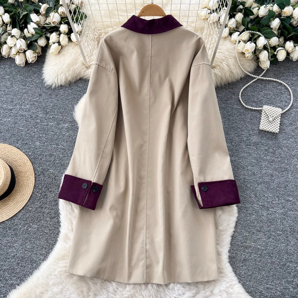 Vintage Color-blocking Trench Coat