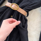 Vintage Single-breasted Black Shirt Dress