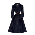 Vintage Single-breasted Black Shirt Dress