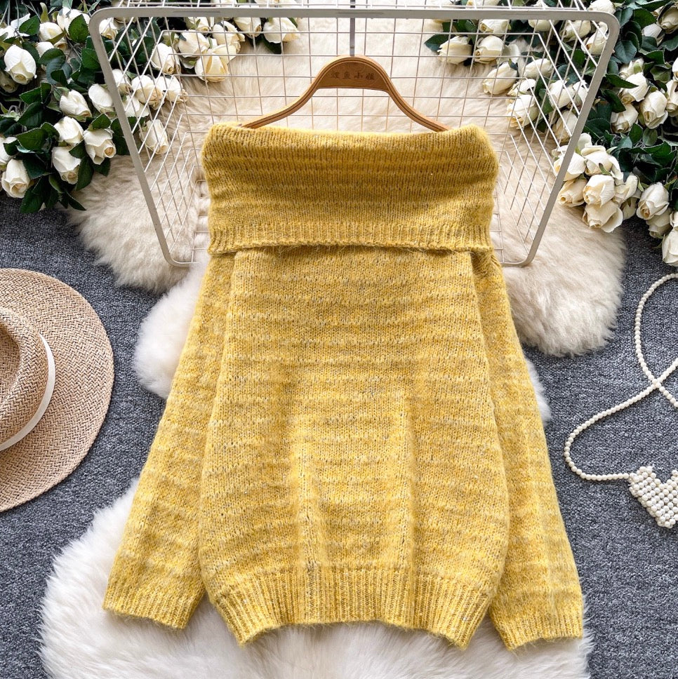 Off-shoulder Lapeled Soft Knitwear