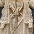 Courtly Apricot Hollowed Embroidery Dress