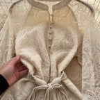 Courtly Apricot Hollowed Embroidery Dress