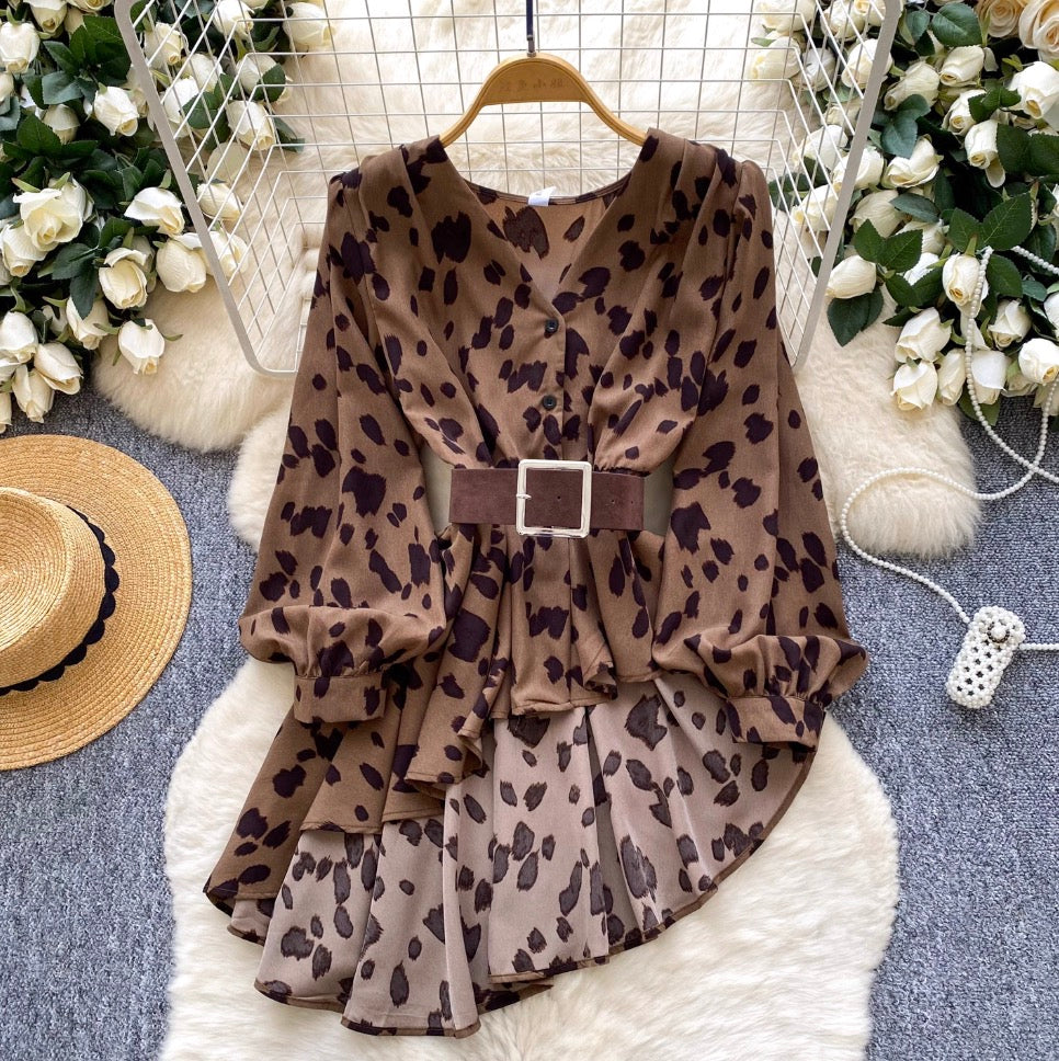 Irregular Design Leopard Print Shirt
