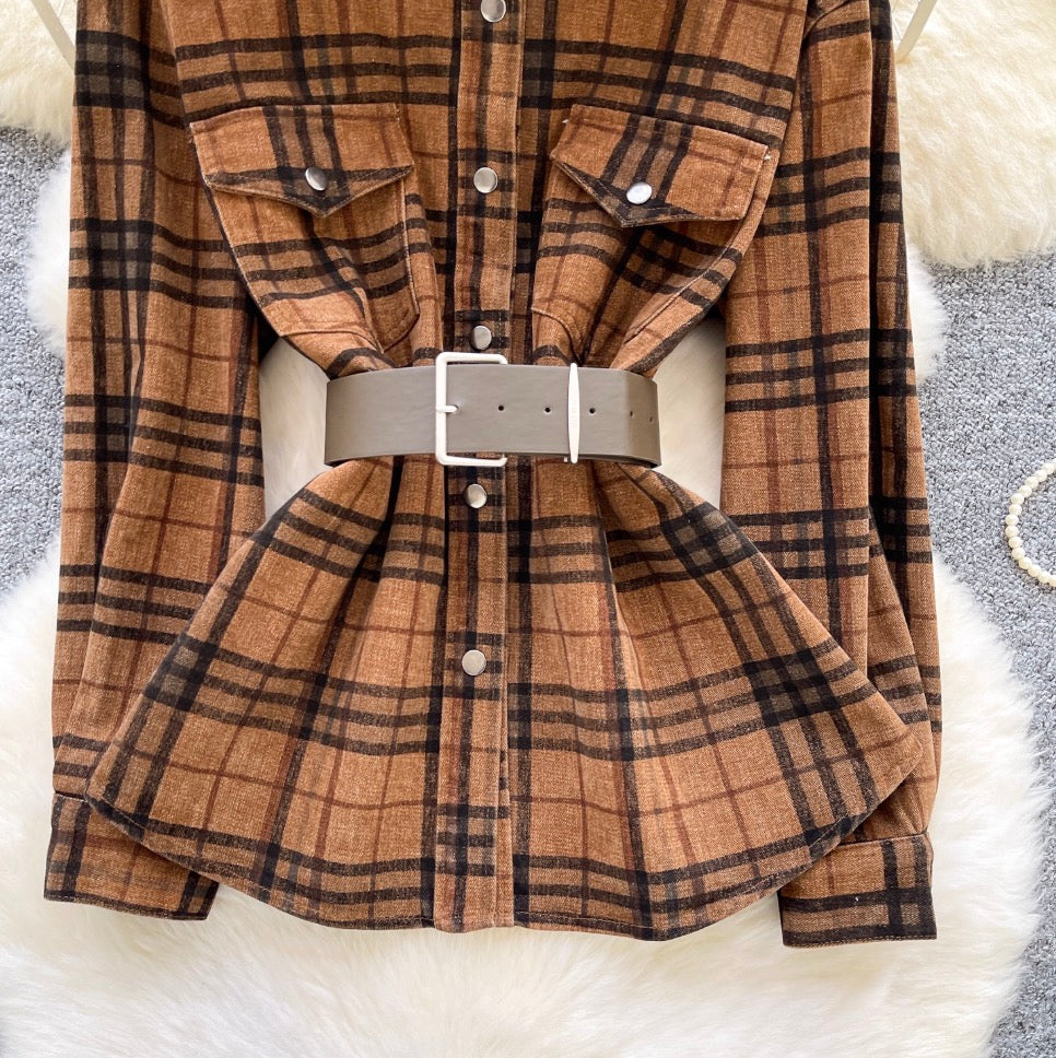 Plaid Sunscreen Shirt with Belt