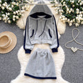Color-blocking Hoodie & Skirt 2Pcs