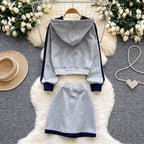 Color-blocking Hoodie & Skirt 2Pcs