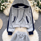 Color-blocking Hoodie & Skirt 2Pcs