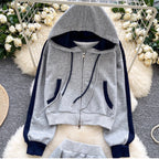 Color-blocking Hoodie & Skirt 2Pcs