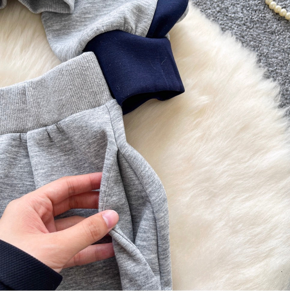 Color-blocking Hoodie & Skirt 2Pcs