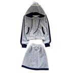 Color-blocking Hoodie & Skirt 2Pcs