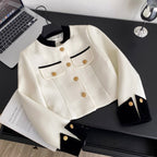 Color-blocking Striped Tweed Cardigan