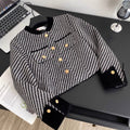 Color-blocking Striped Tweed Cardigan