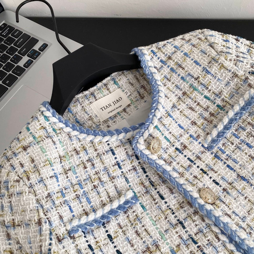 Premium Color-blocking Tweed Cardigan