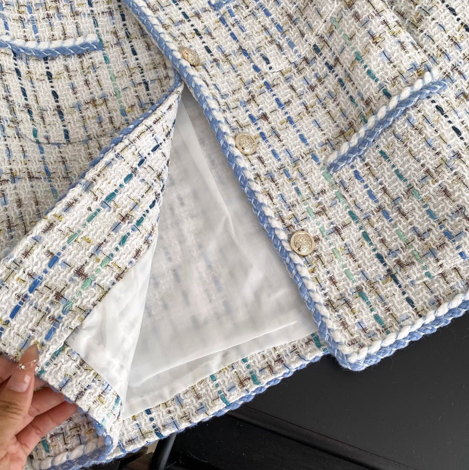Premium Color-blocking Tweed Cardigan