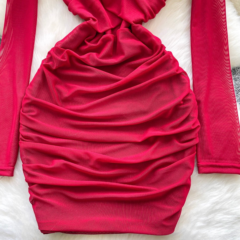 V-neck Knotted Hip-wrapping Dress