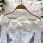 Off-shoulder Pleated Lace Top