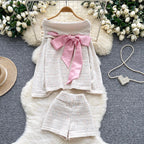 Bow-tie Sweater & Shorts Knitted 2Pcs